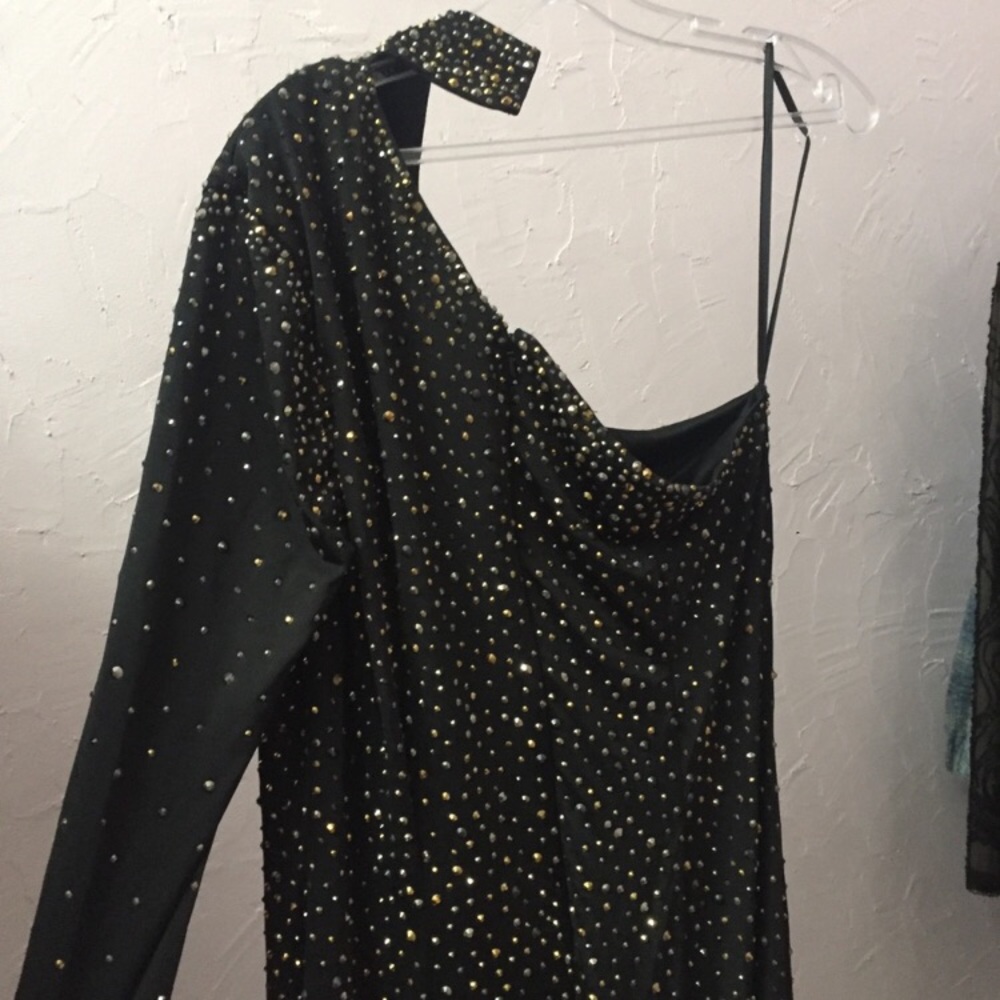Johnathan Kayne Hand Beaded Asymmetrical Evening Gown Formal Stand Up Collar 12 - Picture 6 of 13